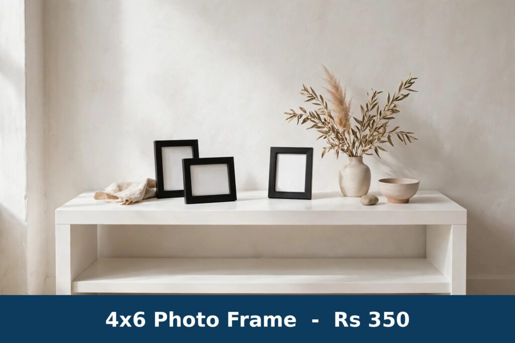 4x6 photo frame on console table